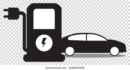 Electric vehicle icon. Electric car charging cable and plug. Vector illustration EPS 10