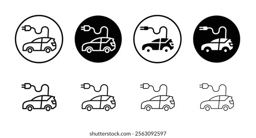 Electric vehicle icon Flat outline fill set collection