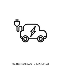 Electric vehicle icon outline collection in black and on white background