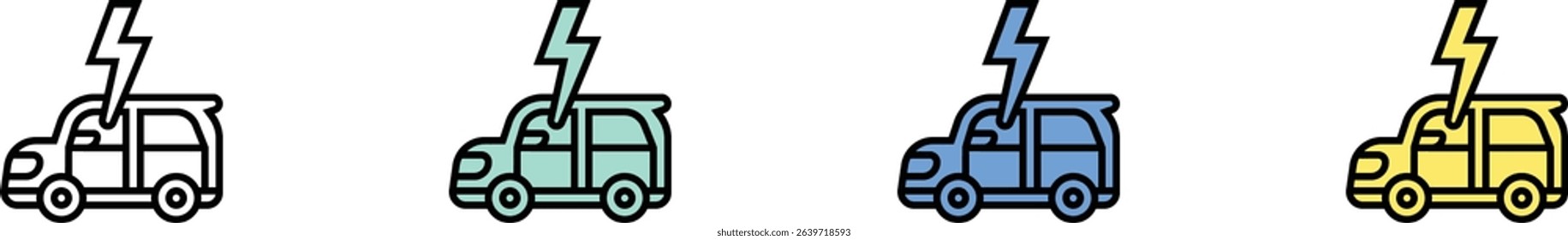 electric vehicle icon. Outline, Green, Blue and Yellow Style Design Isolated On White Background