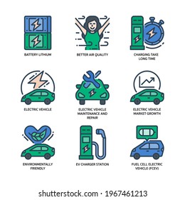 Electric Vehicle Icon Set Filled Outline Style