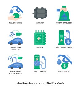 Electric Vehicle Icon Set Flat Style