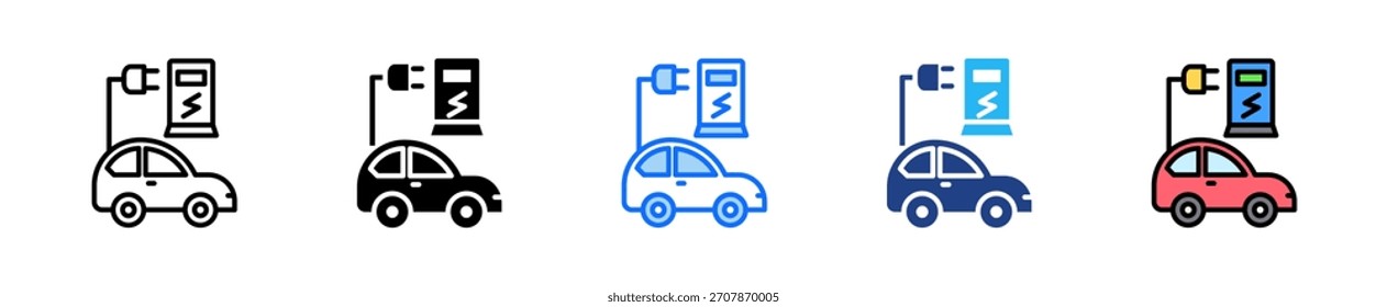 Conjunto de iconos de vehículo eléctrico Colección de estilo múltiple