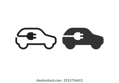 Electric vehicle icon set with plug icon symbol, EV car, Green hybrid vehicles charging point logotype, Eco friendly vehicle concept. Vector illustration, Icons collection