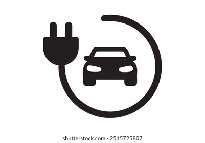 Electric vehicle icon set with plug icon symbol, EV car, Green hybrid vehicles charging point logotype, Eco friendly vehicle concept. Vector illustration, Icons collection