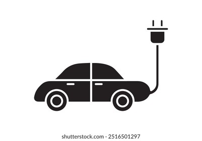 Electric vehicle icon set with plug icon symbol, EV car, Green hybrid vehicles charging point logotype, Eco friendly vehicle concept. Vector illustration, Icons collection