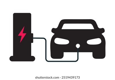 Electric vehicle icon set with plug icon symbol, EV car, Green hybrid vehicles charging point logotype, Eco friendly vehicle concept. Vector illustration, Icons collection