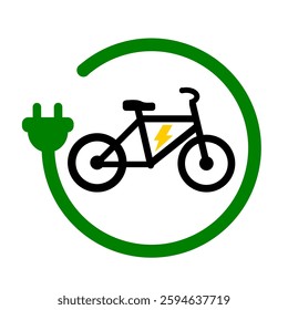 Electric vehicle icon sign green colour printable vector. Electric bike charging point green colour clip art. Vector illustration
