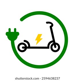 Electric vehicle icon sign green colour printable vector. Electric scooter charging point green colour clip art. Vector illustration