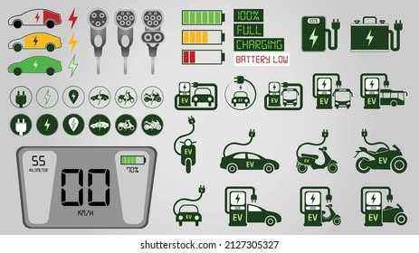 Electric Vehicle Icons for charging stations