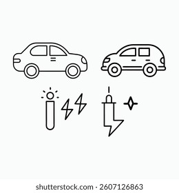 Electric Vehicle Icons - Minimalist EV Symbols vector art illustration.