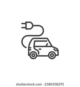 Electric Vehicle line icon. linear style sign for mobile concept and web design. A car with a charging cable outline vector icon. Symbol, logo illustration. Vector graphics
