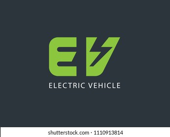 Electric Vehicle Logo Design Template, Electric Vehicle Logotype With Negative Space,  Vector Illustration