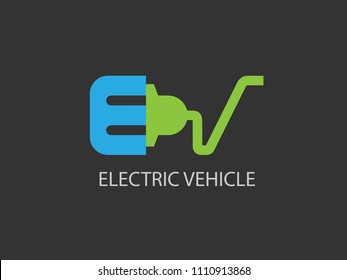 Electric Vehicle Logo Design Template, Electric Vehicle Logotype With Negative Space,  Vector Illustration