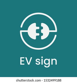 Electric vehicle logo. Plug and power socket connected together. Applicable as parking for ev, electric cars zones, places. Flat vector illustration.