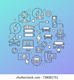 Electric vehicle modern round illustration. Vector circular concept symbol made with automobile and EV icons
