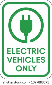 Electric Vehicle Only Parking Sign, EV Plug In Glyph, Charging Station, Green Driving, Print Ready Vector Illustration, Renewable Energy, Parking Space for Eco Friendly Hybrid Cars, Fuel Efficiency