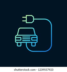 Electric vehicle with plug concept line colorful icon or sign on dark background