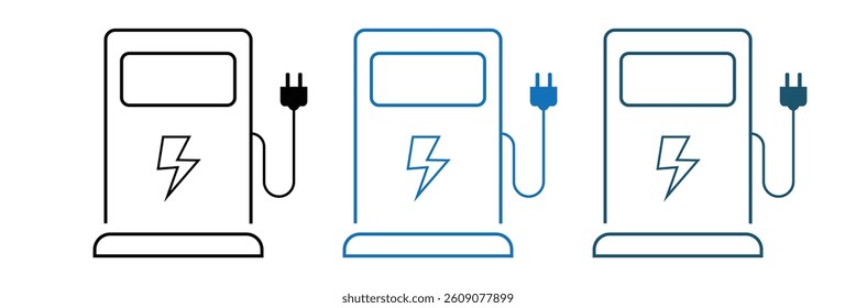 Electric vehicle with plug icons. Electric vehicle charging point icons. EV car, green hybrid vehicle charging station symbol. Eco friendly vehicle concept. Vector illustration.
