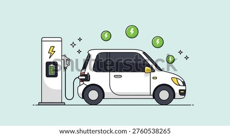 An electric vehicle is plugged into a charging station, symbolizing cost savings and eco-friendly transportation.