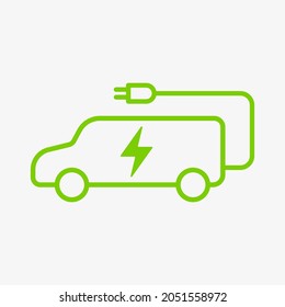 Electric vehicle power charging vector icon isolated on white background. Electrical car symbol. EV icon with charging cable. MPV automotive body-style variant. 