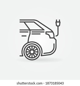 Vehículo eléctrico con elemento de diseño o icono de concepto de línea delgada del vector de alimentación