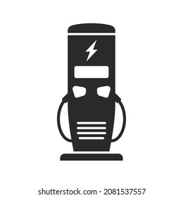 Electric vehicle recharging point. EV charging station. Electric car charger. Vector icon isolated on white background.