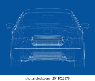 Electric Vehicle Sketch. Vector rendering of 3d. Wire-frame style. The layers of visible and invisible lines are separated. Orthography or isometric