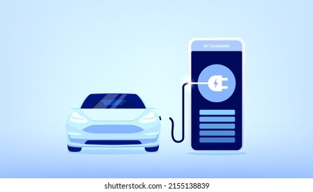 Electric Vehicle Smart App. EV Charger Station Application On Mobile Phone.