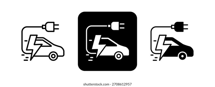 Vehículo eléctrico Color sólido y línea negra que dibuja el sistema de Ilustración vectorial