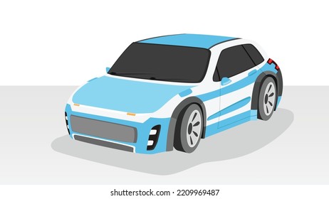 Electric vehicle sport blue car on clear floor and background. Eco car for future technology.