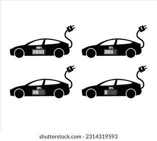 The electric vehicle symbol is charging showing the percentage of battery power vector white backdrop