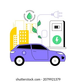 Electric vehicle use abstract concept vector illustration. Zero emission vehicle, urban electromobile service, modern electric car, industrial use, eco-friendly transportation abstract metaphor.