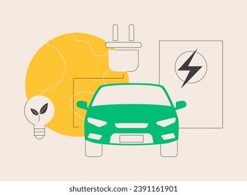 El vehículo eléctrico utiliza un concepto abstracto de ilustración vectorial. Vehículo de emisión cero, servicio electromóvil urbano, auto eléctrico moderno, uso industrial, metáfora abstracta de transporte amigable con el medio ambiente.