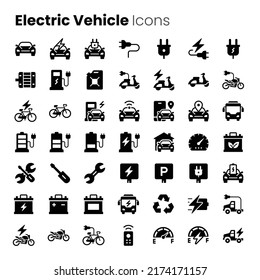 Electric vehicle vector icon set