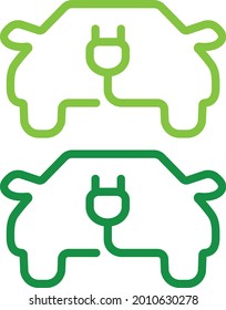 Iconos vectoriales de vehículos eléctricos diseño de color verde sobre fondo blanco.