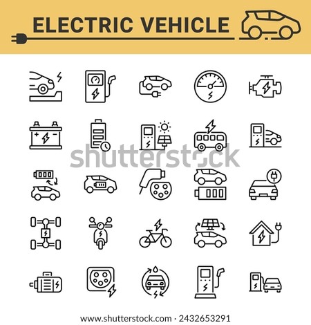 Electric Vehicle vector line icon set