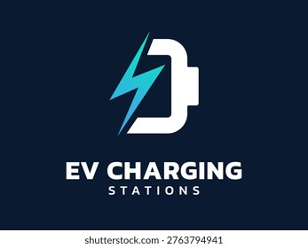 Electric vehicle(EV) charging with lightning bolt symbol overlapping in battery storage Elements vector illustration logo design concept, representing renewable energy, ev car, UI, clean energy.