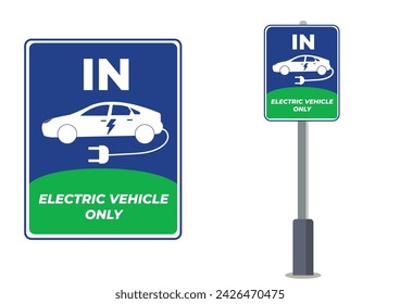 Electric vehicle-only sign. Green zone. Sustainability for a better future. Pollution free zone.