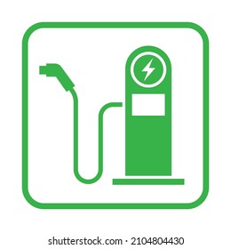 Icono de punto de carga de vehículos eléctricos, signo cuadrado de estación de carga de coches, aislado en fondo blanco, ilustración de vector