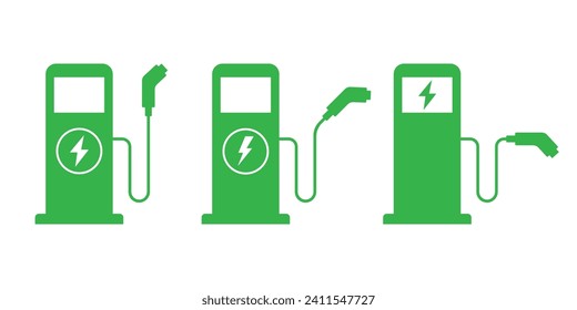 Electric vehicles charging point icon set. Car charging station sign symbol. Vector illustration