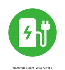 Electric vehicles charging point icon, EV car charge station circle sign, isolated on white background, Vector illustration