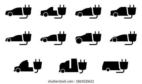 Electric vehicles collection. Electric car with charging.