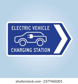 Electric vehicles EV charging station signage. Editable EPS 10 vector graphic isolated on blue background.