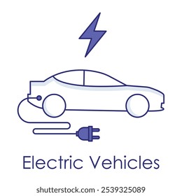 Electric Vehicles Icon – Car with Plug Indicating Eco-Friendly Transportation.