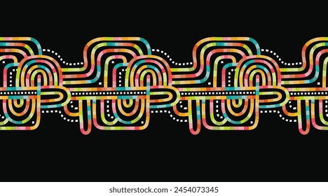 electric vibe of these hand-drawn border patterns. Each maze-like design of neon geometric shapes against a black backdrop adds a futuristic edge to your project.
