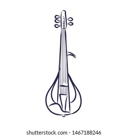 Electric violin music instrument, contour vector illustration 