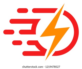 Electric voltage icon with fast rush effect in red and yellow colors. Vector illustration designed for modern abstraction with symbols of speed, rush, progress, energy.
