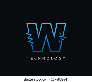 Electric W Letter Icon Design With Electrical Engineering Component Symbol.