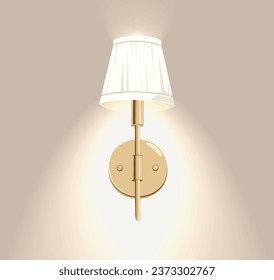 Electric wall lamp. Illuminate facade. Shining modern sconce element, House decorative, Light equipment, Retro concept. Trendy french style room. Flat design hand drawn element vector illustration.